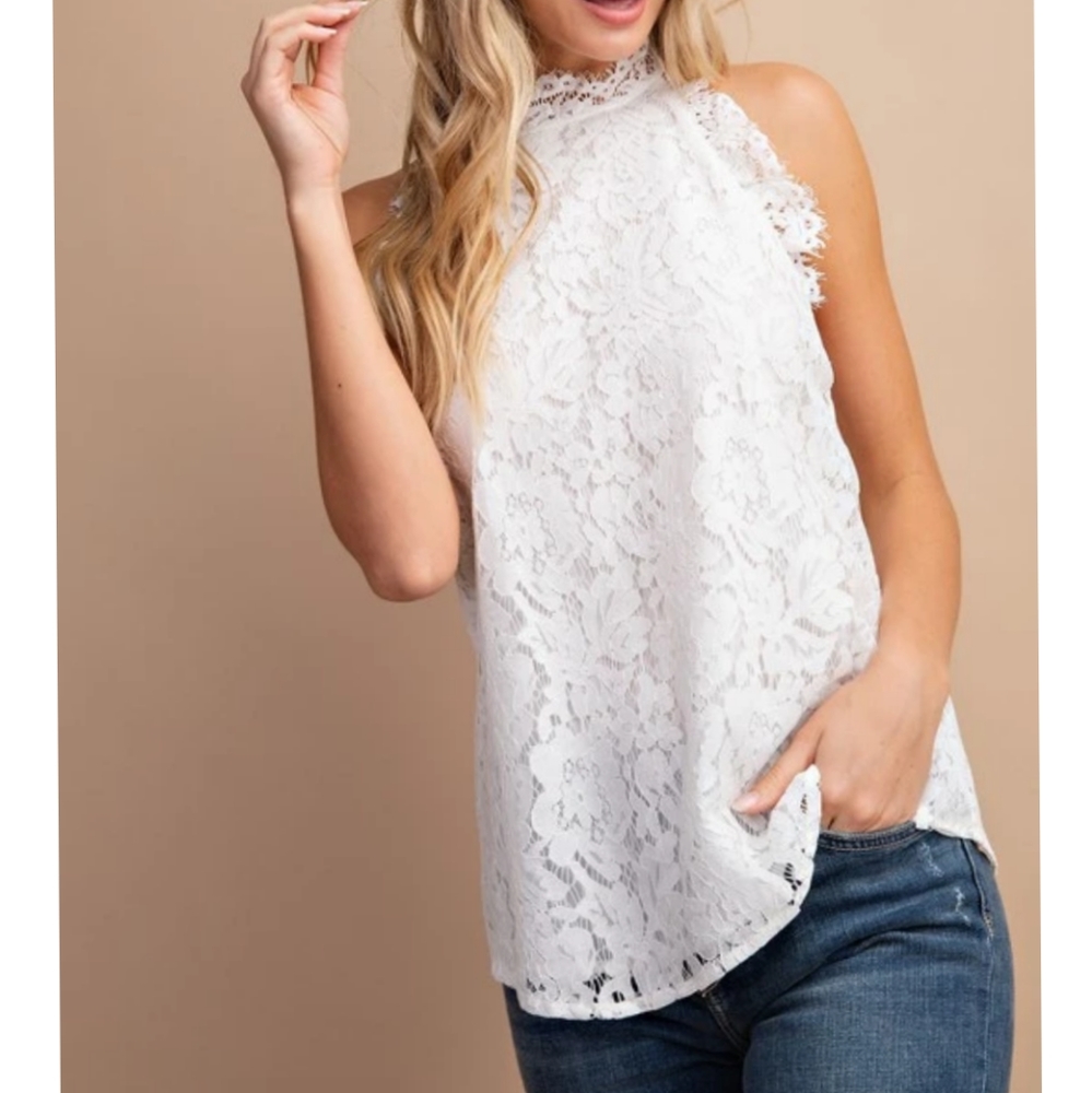 New Eyelash Lace Dressy Halter Tank Top - Picture 3 of 9